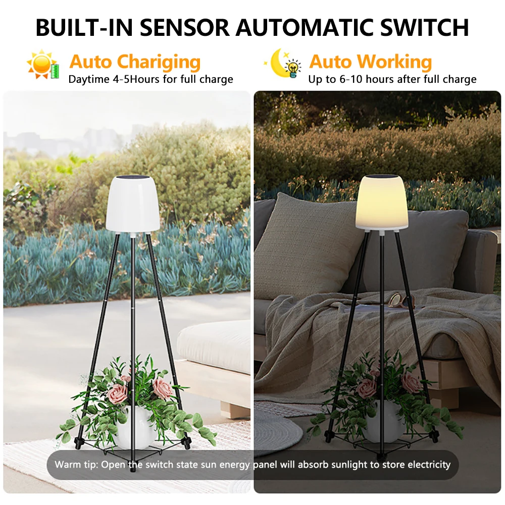Solar Outdoor Floor Lamp for Patio With Plant Stand Grow Light Waterproof Garden Solar Powered Lantern Warm RGB Deck Yard Porch 3
