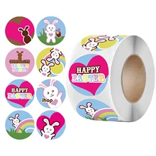 Pegatinas de feliz Pascua para niños, etiqueta autoadhesiva con sello lindo de conejo para fiesta de Pascua, regalo, bolsa de decoración, 500 piezas