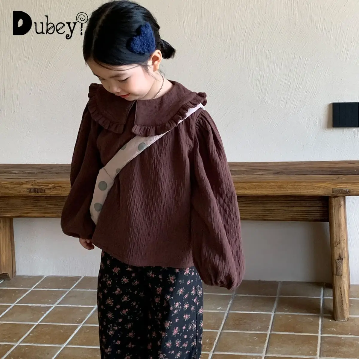 

Girls New Autumn Korean Blouse Children Cute Ruffles Clothes Kids Casual Puff Sleeve Tops