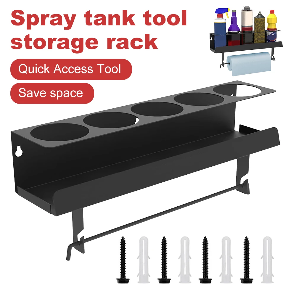 thumbnail interactive-video image 1 of Steel Spray Can Holder - Wall-Mounted Organizer Rack For 5 Aerosol Cans Garage Storage 1 of 13