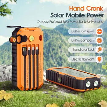 Banca di energia solare da 40000 mAh con manovella Caricatore rapido portatile da 22,5 W Cavo integrato Batteria esterna per telefoni da campeggio all'aperto