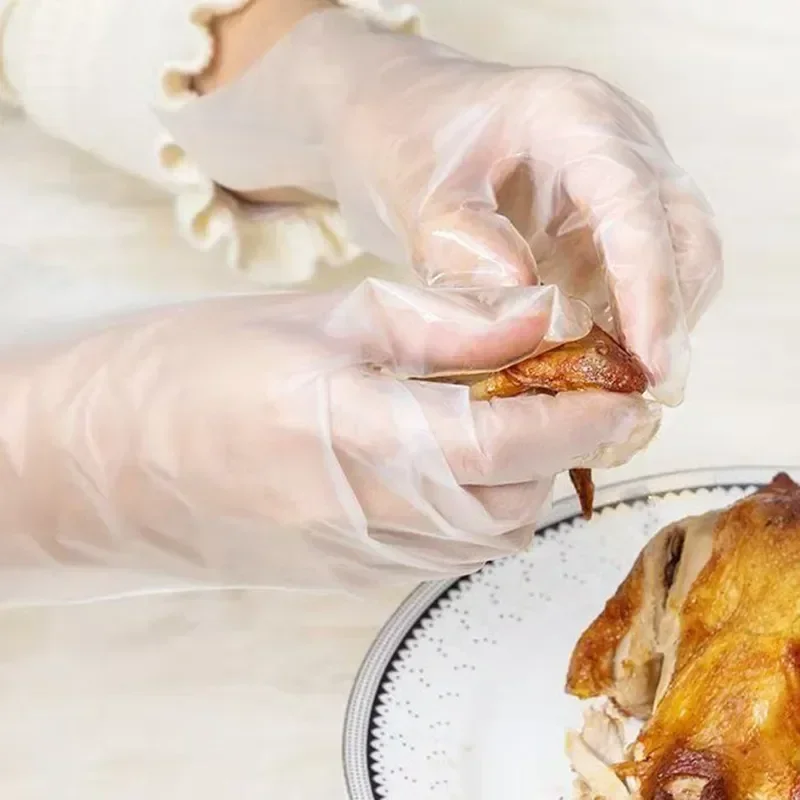 Disposable Gloves 100Pcs Transparent Thickened TPE Food Grade Kitchenware