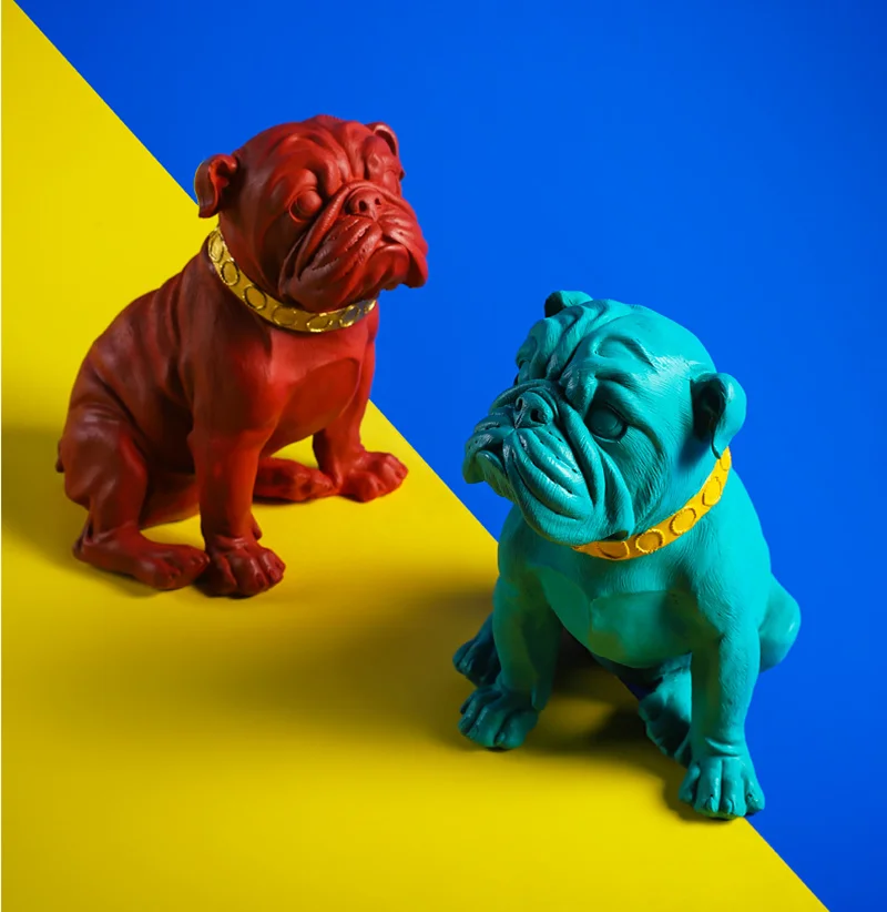 

Creative Coloured Bulldog Animal Model Statue Home Decoration Office Desktop Resin Crafts Shop Wealth Seeking Dog Sculpture