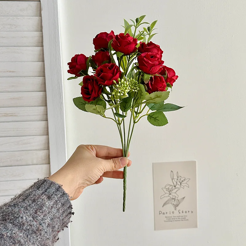DIY 10 Head Artificial Rose Bouquet Silk Cloth Rose Flower Bundle Silk ...