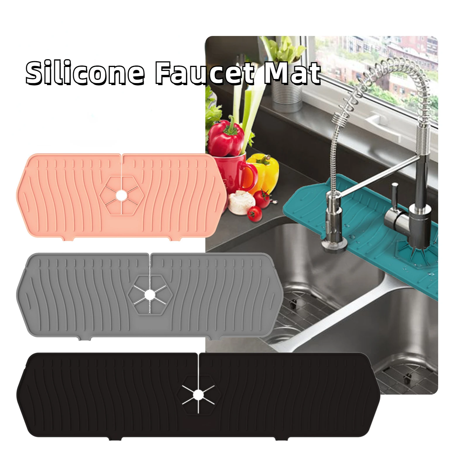 61CM Silicone Faucet Mat for Kitchen Sink Splash Guard Drain Pad Bathroom Splash Water Catcher Mat Sink Countertop Protector