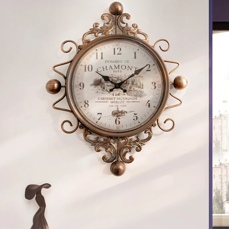 

Aesthetic Quartz Wall Clock Kitchen Metal Luxury Vintage Wall Clock Digital Silent Reloj Pared Living Room Decoration YY50WC