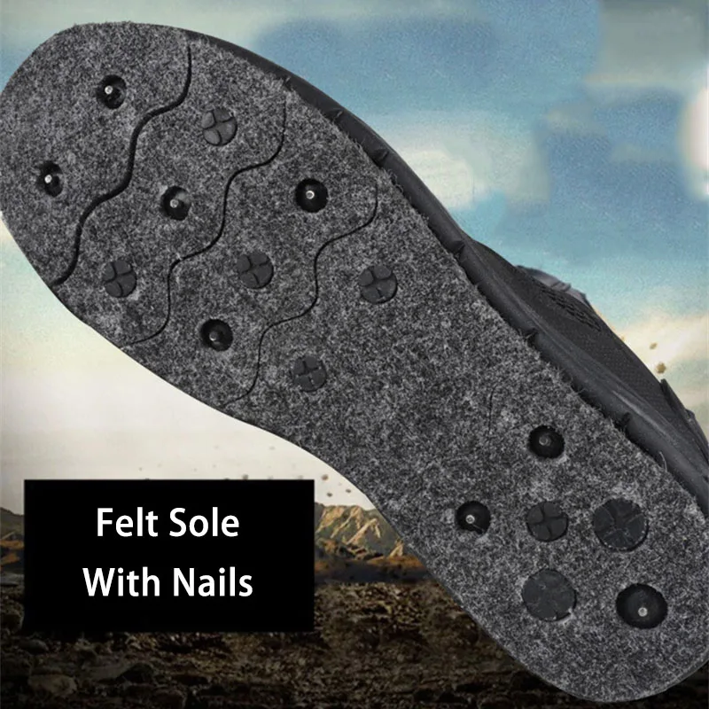 Reef Rock Fishing Shoes Felt Sole With Nail Removable Sole Anti Slip Self-loce Lace Upstream Hiking Hunting Fishing Wading Shoes