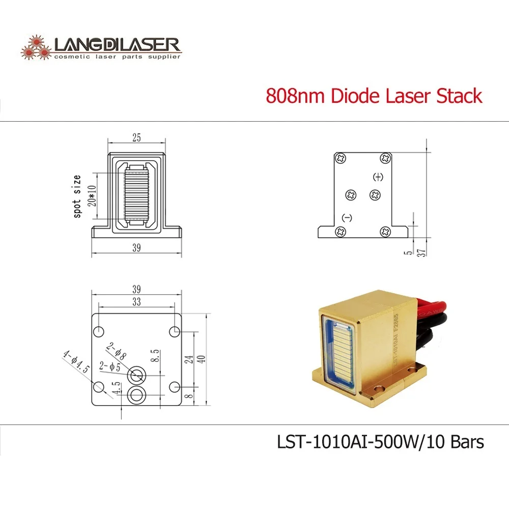 LST-1010AI / 808&810nm Diode Laser Stack / Macro-Channel -808-laser / Power 500W / Installation 10 Bars