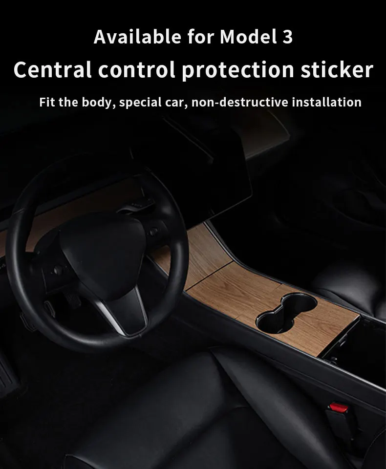 Für Tesla Center Sticker 2017-2020 Model 3 Holz-Mittelkonsolen-Panel Holzmaserungsfilm Zentralsteuerung Armaturenbrett-Abdeckung Aufkleber – Detail 1