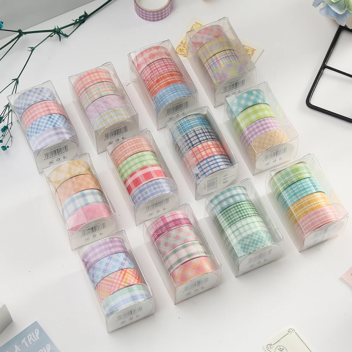 귀여운 레트로 체크무늬 와시 테이프 세트, DIY 스크랩북 스티커, 노트북, 휴일 장식 용품, 학생 개학 용품