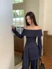 CHEERART 2 Piece Sets Women Outfit Denim Off The Shoulder Long Sleeve Top And Wide Leg Long Pants Fall Clothes 2024 Women 5