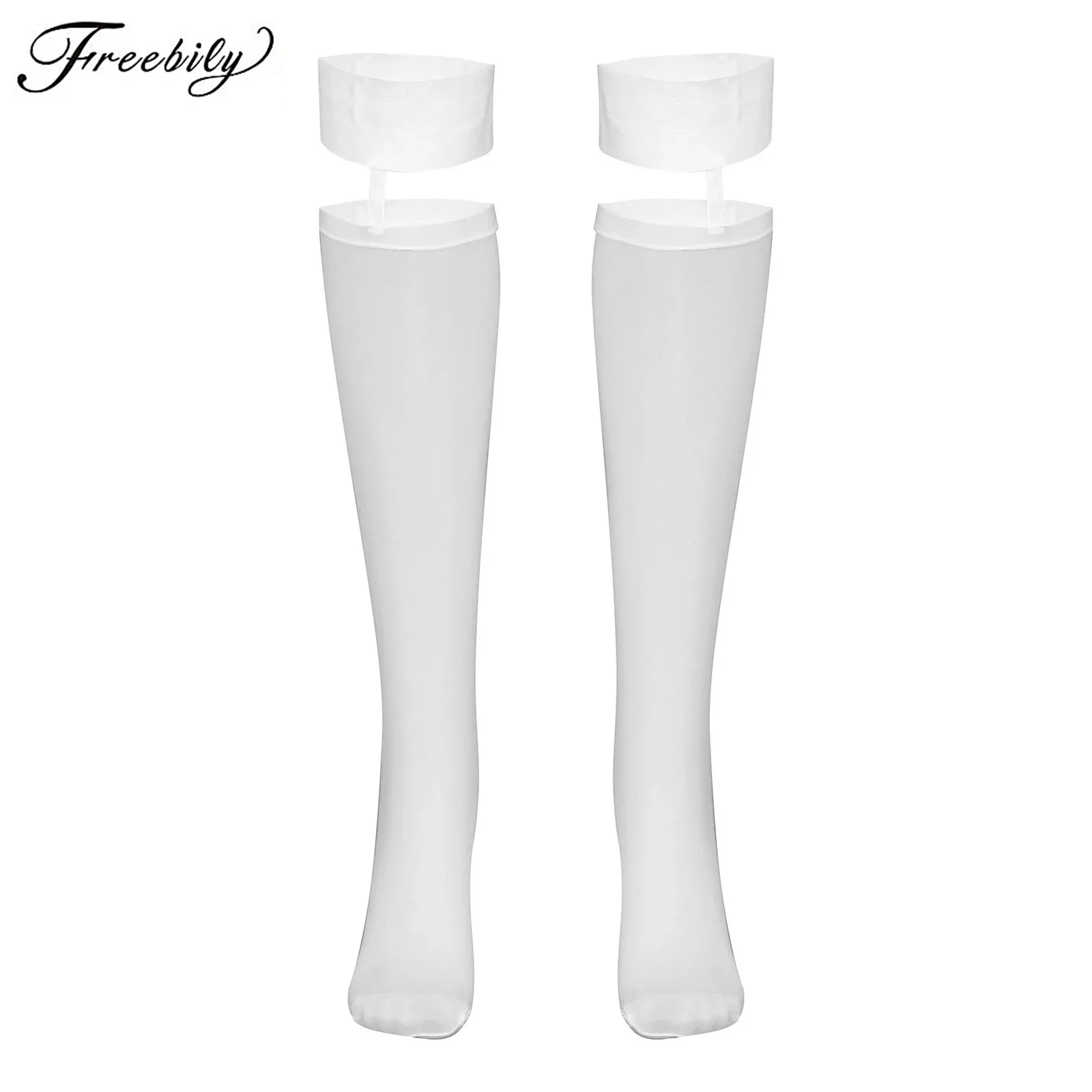 

Womens See Through Thigh High Stockings with Garter Sexy Contrast Glossy Socks Costumes Accessories for Club Party Casual