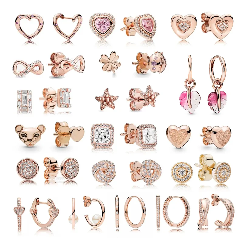 

Women's Rose Gold Earrings Pearl Starfish Love Heart Leopard Pattern Beetle Square Zircon Fashion Charm Bridesmaid Wedding Gift