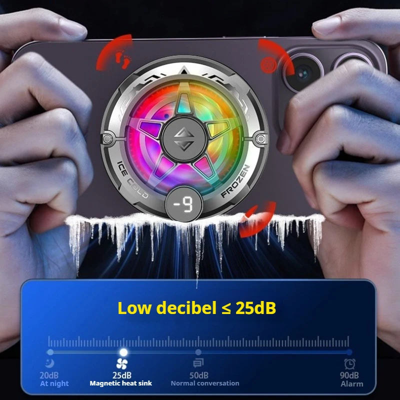 K20 마그네틱 반도체 휴대폰 쿨러 디지털 디스플레이 및 RGB 조명 게임용 빠른 온도 하락 강력한 냉각