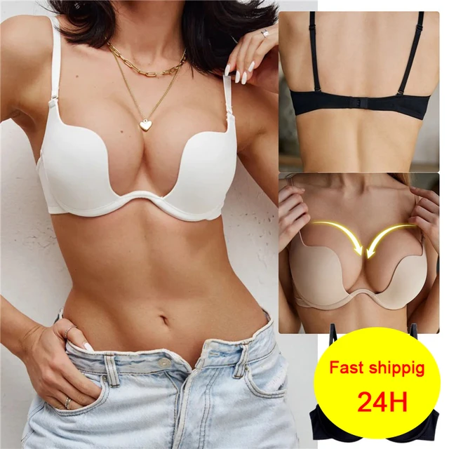 Push Up Bra Backless Women Bras Low Cut Sexy Plunge Brassiere Open