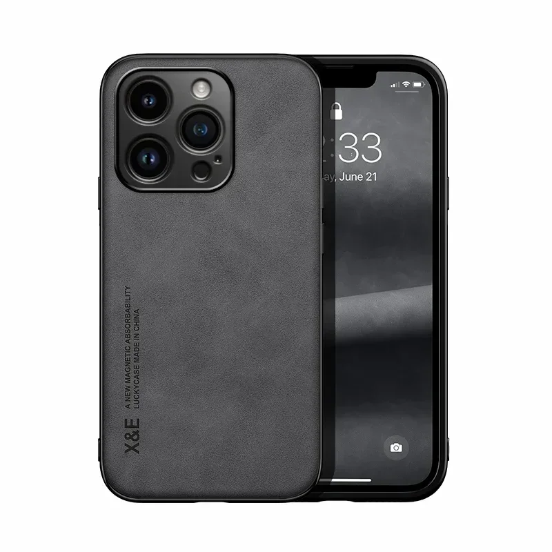 Luxury Leather Phone Case with Metal Plate Support