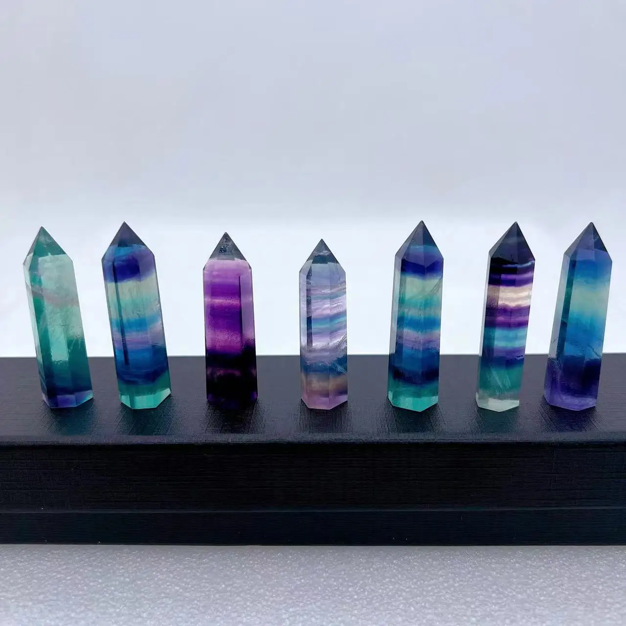 Natural Crystal Stone Creative Striped Fluorite Gemstone Rainbow Stone Bar Gem Ornaments Home Decor Craft Collectibles Gift Wand Point natural crystal stone