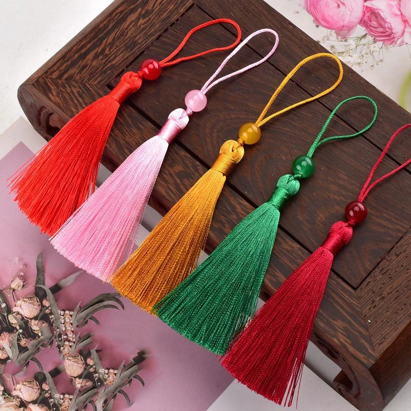 10pcs Silky Tassel Handmade Soft Craft Mini Tassels with Loops Bookmark Beaded Tassels for Jewelry Making DIY Crafts Accessories