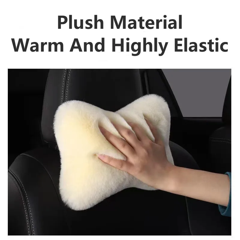 Car Headrest Lumbar Pillow 1pc Soft Imitation Rabbit Plush Comfort Cushion For All Seasons Ergonomic Driver Support