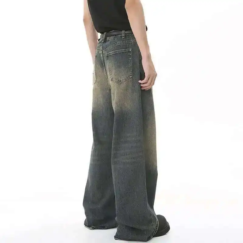 Men's Vintage Jeans Fashion Washed Street Casual Wide Leg Denim Pants Summer Distressed Loose Male Versatile Trousers 9C354 men jeans mens jeans jeans trousers washed jeans denim trousers
