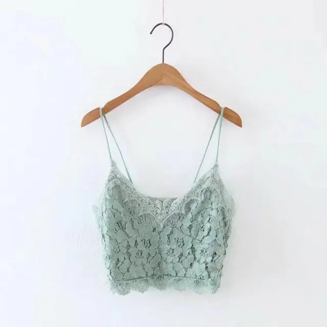 

Лето 2023, новинка, модный тонкий зеленый топ-труба, жилет с кружевной лямкой и бахромой для ресниц