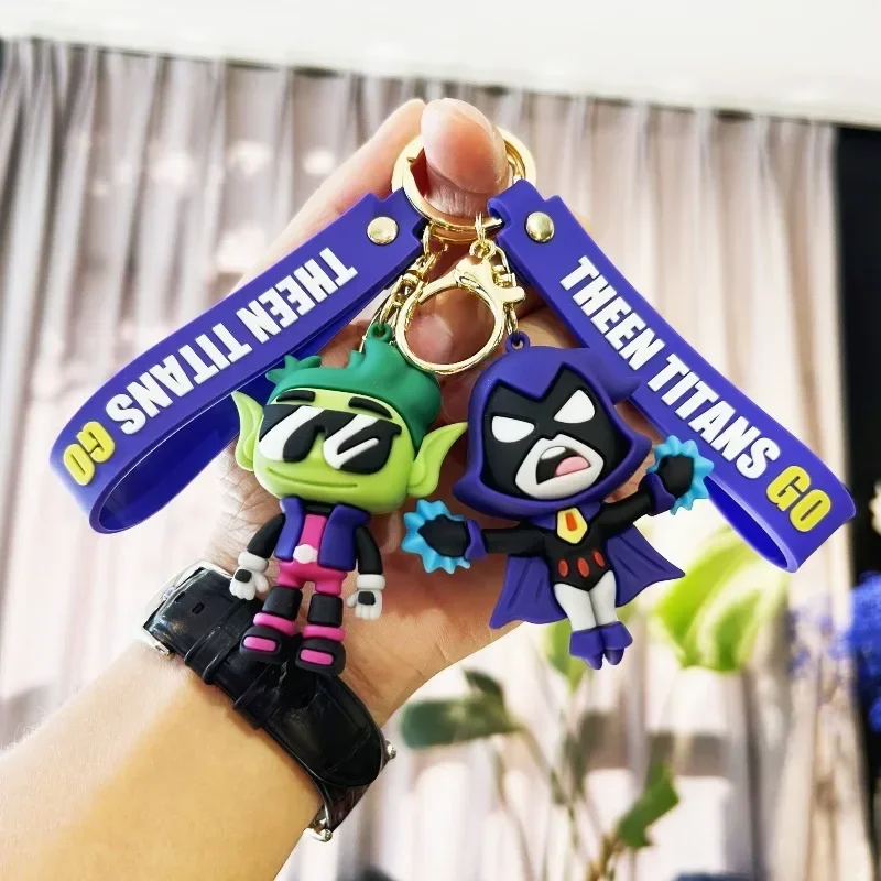 DC 십대 타이탄 로빈 비스트 보이, 사이보그 스타파이어 레이븐 PVC 인형, 애니메이션 키체인, 키링 액세서리 장난감, 어린이 생일 선물