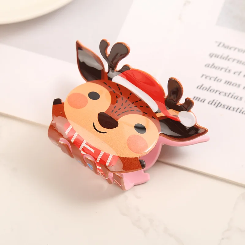 Cute Christmas Elf Reindeer Cartoon Printed Claw Shark Hair Clip Fun Holiday Party Accessory for Girls Kids