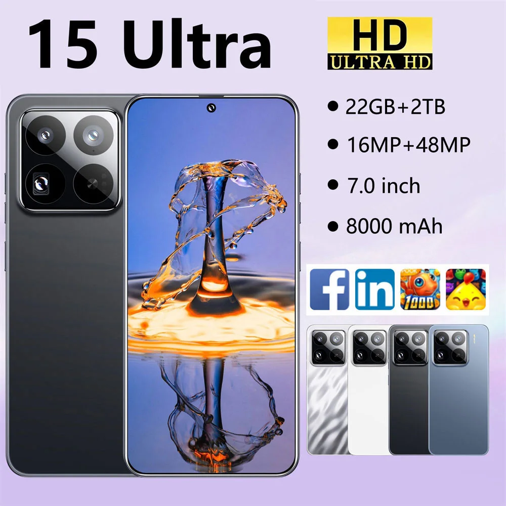 HOT 15 Ultra Original NEW 7.0HD Global Edition 2026 Android 15 Smart Dual Card 8000mAh Battery Facial Recognition Function