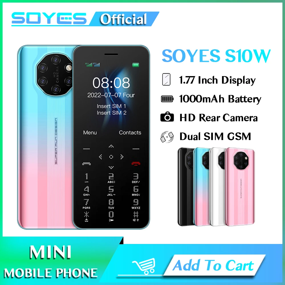 

SOYES S10W Mini Cellphone 1.77 Inch Display 1000mAh Dual SIM Card With Rear Camera MP3 FM Flashlight Cute GSM 2G Mobile Phone