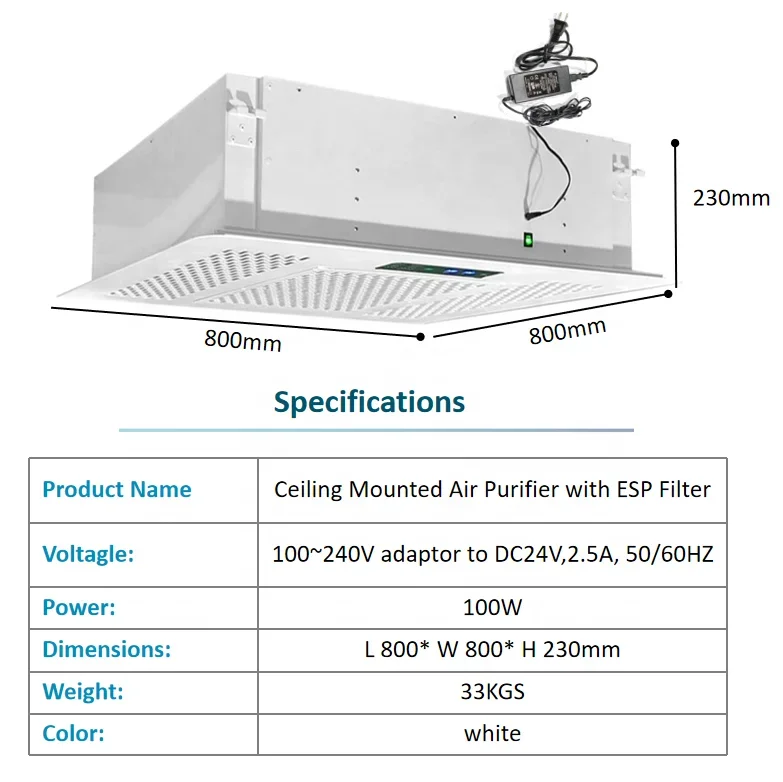 High Quality Ceiling Mounted ESP Air Purifier Air Cleaner For Restaurant Library Office