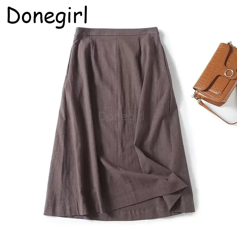 

Donegirl Women Autumn New 2023 Solid High Waist Skirt Simple Commute Versatile Temperament Pleats Midi Skirt Female Chic