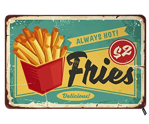 

French Fries Tin Signs,Vintage Metal Tin Sign for Men Women,Wall Decor for Bars,Restaurants,Cafes Pubs,12X8 Inch