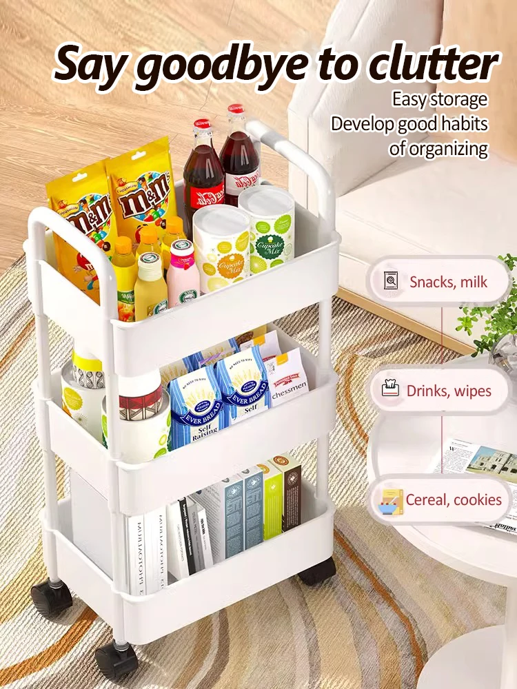 Household Trolley Kitchen Multi-Layer Floor Standing Storage Rack Bathroom Movable Storage Rack Living Room Snack Cart 2
