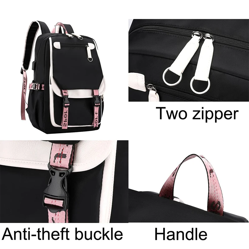 Teen Girl School Backpack with USB Charging Port 15.6 Inch Laptop Bag Water Resistant Nylon School Bookbag New 2023 5