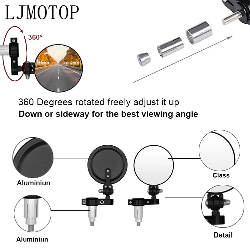 Universal Motorcycle Mirrors 3 Inch Round Folding Bar End Side Mirror for Ducati 696 MONSTER 796 MONSTER HYPERMOTARD 796