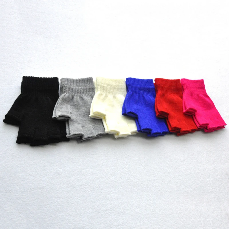 Children Magic Knitted Gloves Kids Stretch Half Finger Winter Warm Mittens Solid Fingerless Gloves Girls Soft Wrist