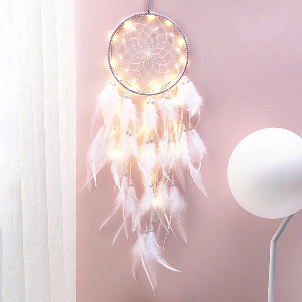 Creative Dream Catcher With Light Home Pendant Wall Ornaments Feather Wind Chime Dreamcatcher For Kids Bedroom Home Decoration 6