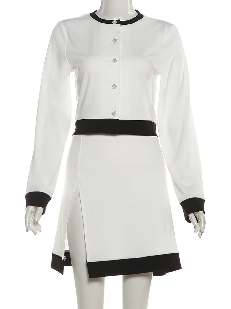 Nibber Office 2-Piece Set Women Sexy Single Breasted Coat+Patchwork Split Peach Hip Skirt Matching Slim Elegant Suit Outfits