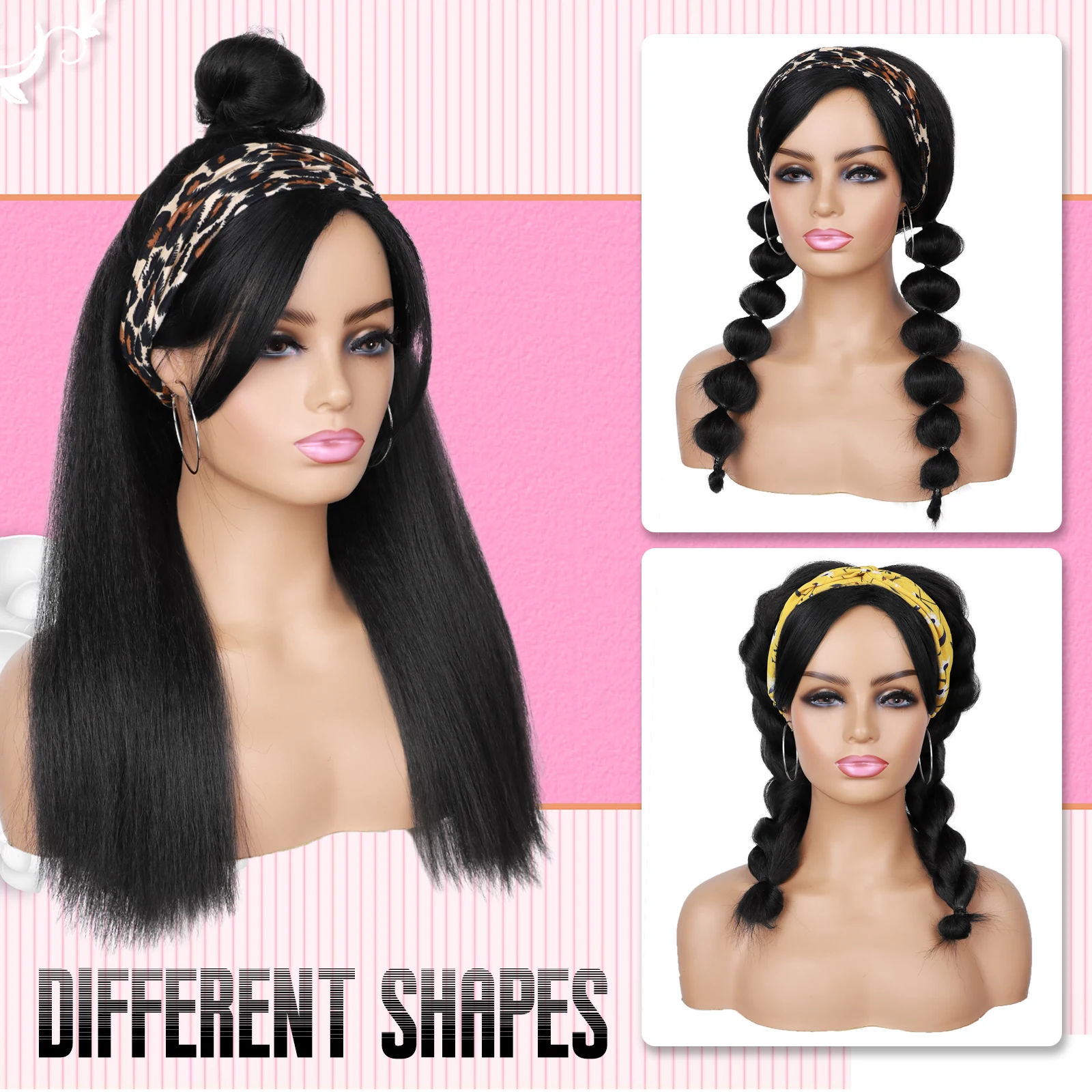 Tereshar Synthetic Yaki Straight Half Wig with Braided Hair Band Wig for Black Women Heat Resistant Wigs