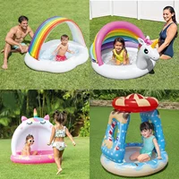 Piscine gonflable pour bébé, avec auvent pare-soleil, jeu d'eau amusant en plein air, île tropicale, Design d'arbre à coco, 1-3 ans 1