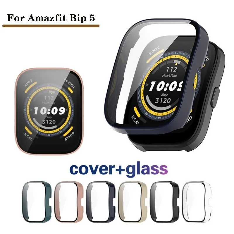 Case+Screen Protector For Huami Amazfit Bip5 Bip 5 A2215 Hard PC Frame Bumper Cover Case + HD Slim Tempered Glass Anti-scratch