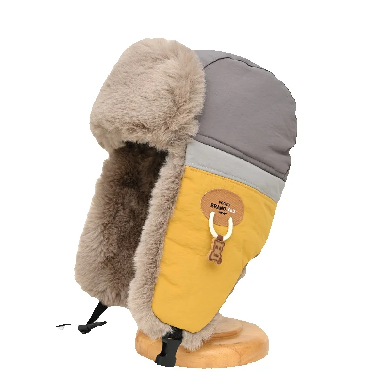 Color blocked Lei Feng for men women in winter, with thick cotton and plush added, Korean version trendy youth ear_voghion.com