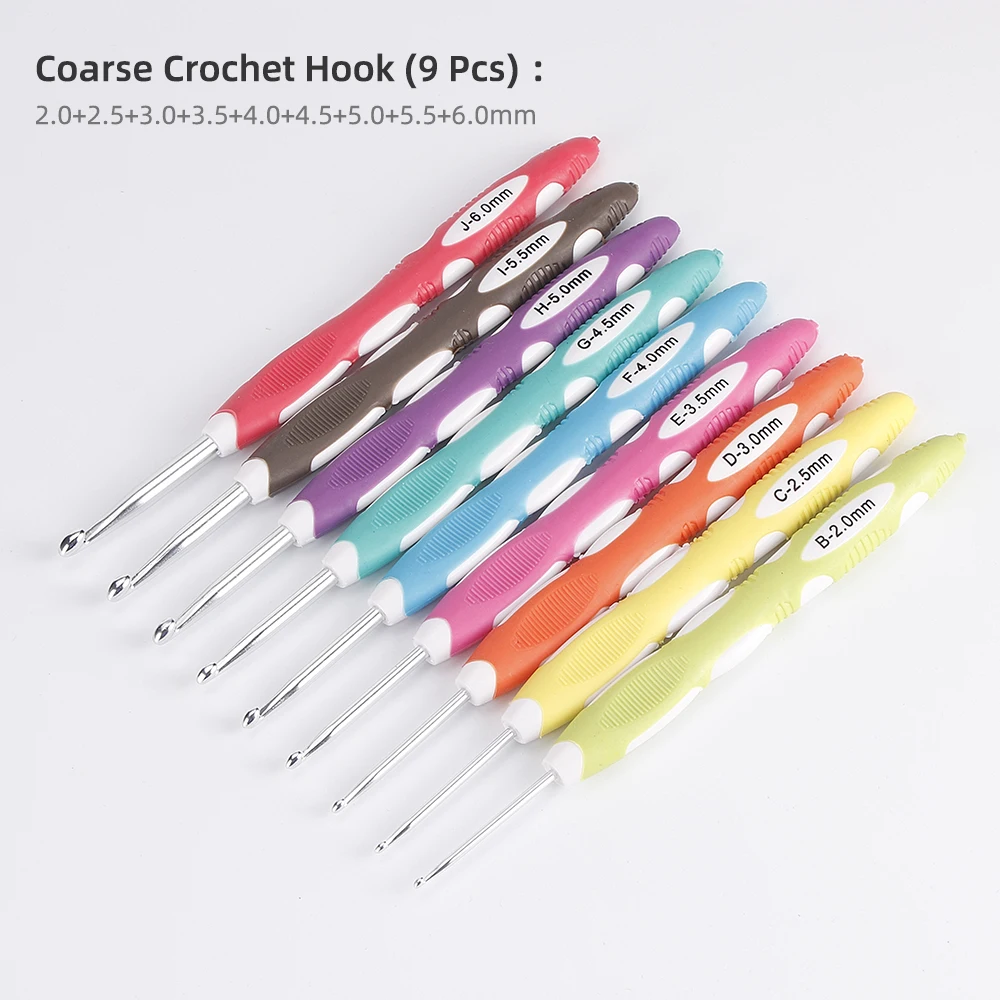 Crochet Hook Set 9 Pieces Ergonomic Crocheting Hooks Easy Grip Colour Coded  Kit 