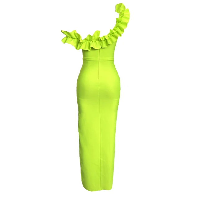 Off Shoulder Neon Yellow Party Dress Vanity