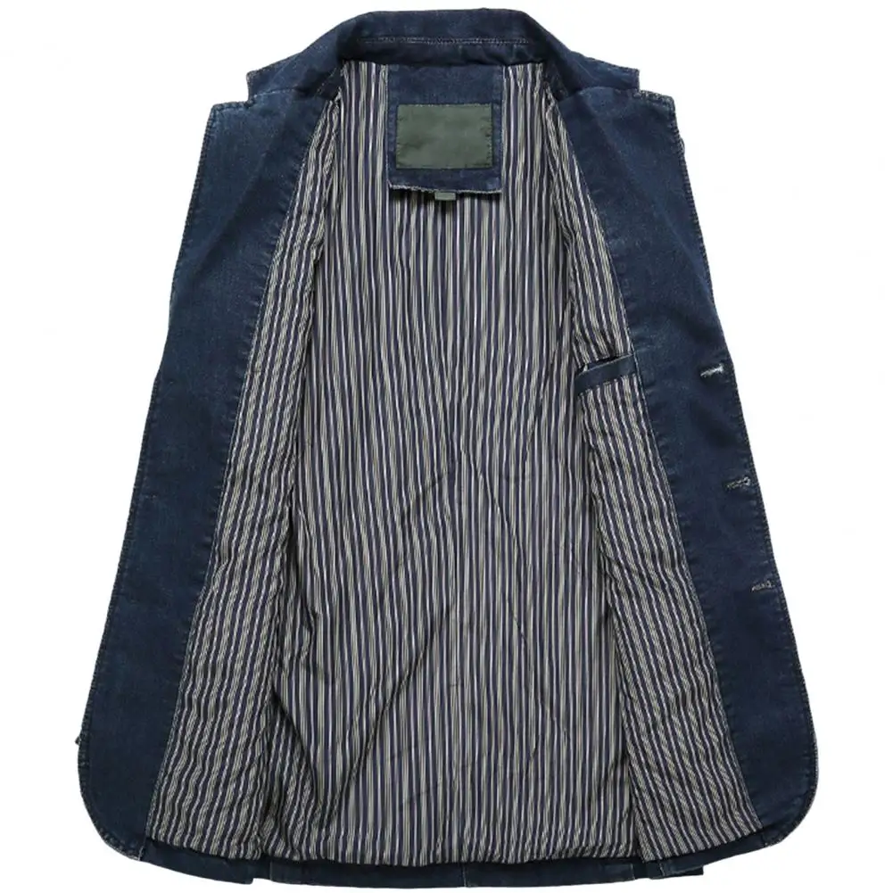 Autumn Denim Blazer Men Solid Color Turndown Collar Single Breasted Denim Suit Jacket Slim Fit Pockets Suit Coat Streetwear