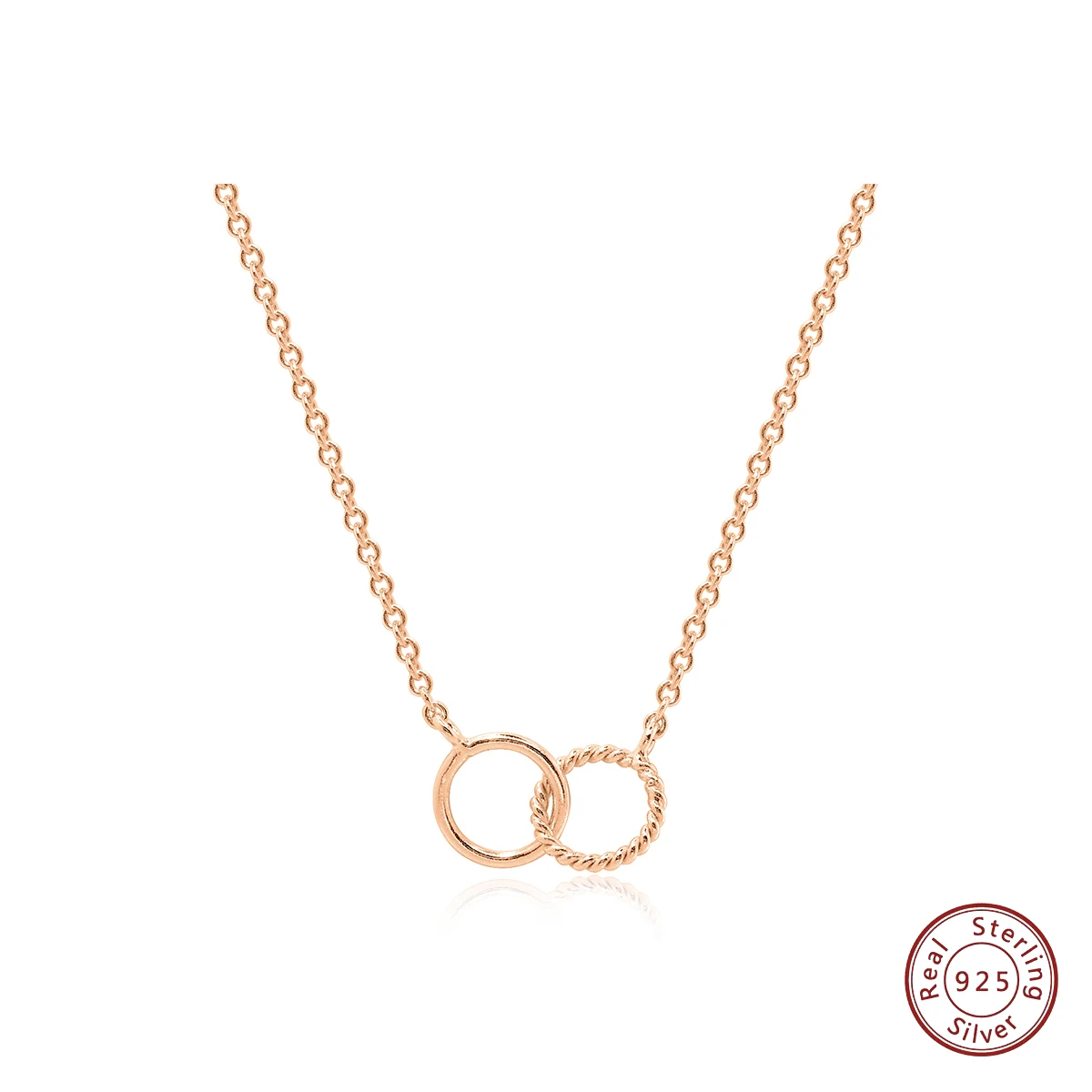 

Fine Jewellery Interlocking Circles Twist Jewelry 925 Sterling Silver Rose Gold Plated Double Circle Pendant Necklace For Women