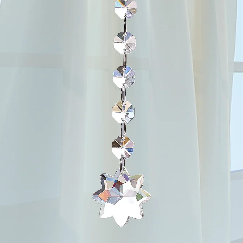 Clear Glass Charm Pendant Octagon Bead Metal Connector Faceted Prism Flower Stars Crystal Dangle Shiny Sun Catcher Hanging Decor