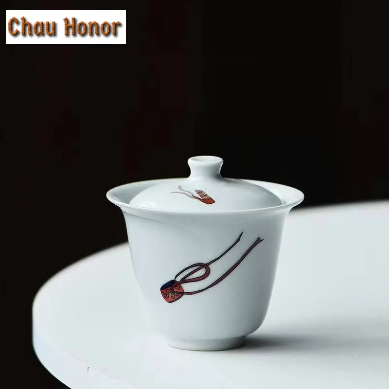 100ml Dunhuang Apsaras Ceramic Gaiwan Ancient Tea Brewing Cup Porcelain Bowls Tea Tureen Tea Maker Cover Bowl Accessories Gift
