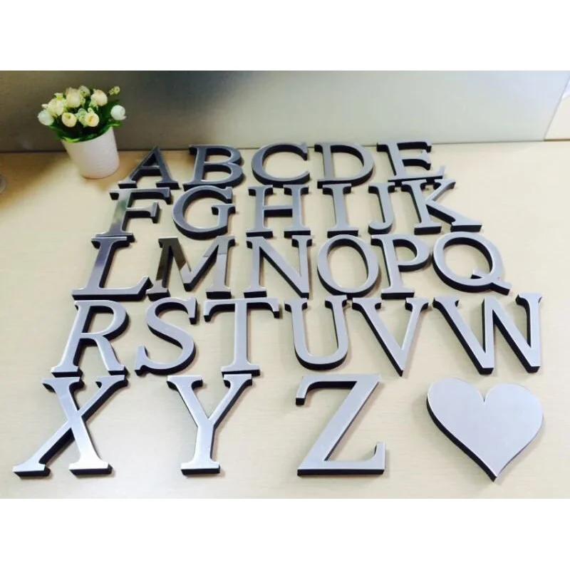 Fai Da Te Nero 3D Lettere Specchio Adesivi Murali Per Nome Alfabeto Matrimonio Lettere D'Amore Parete Decorazioni Per La Casa Decorazione Della Scriva