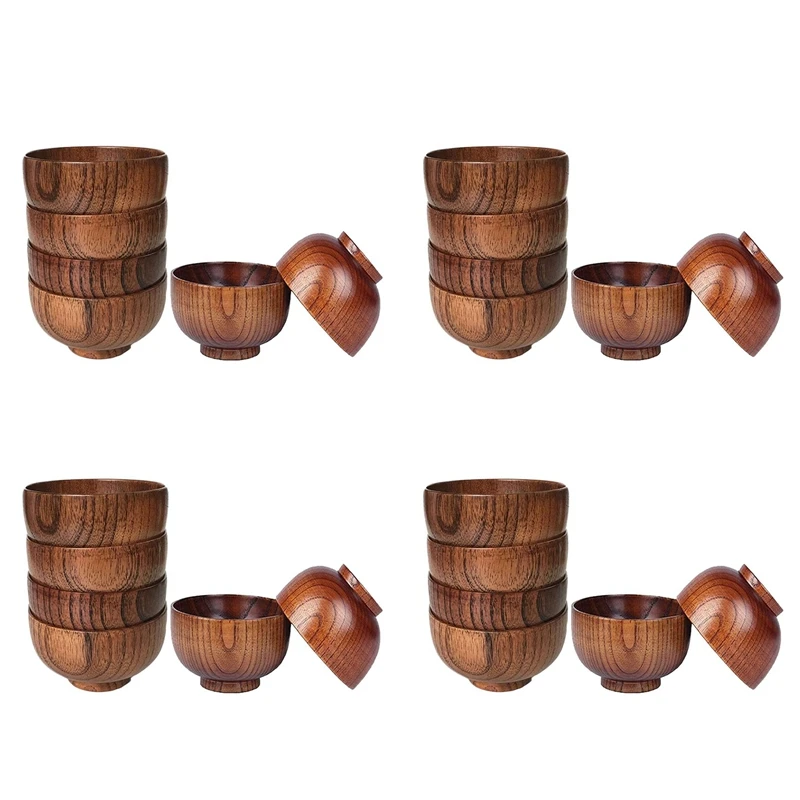 

24 Pcs Wood Bowls Serving Tableware For Rice, Soup, Dip, Coffee, Tea, Decoration Wooden Salad Bowl Kitchen Cutlery Set